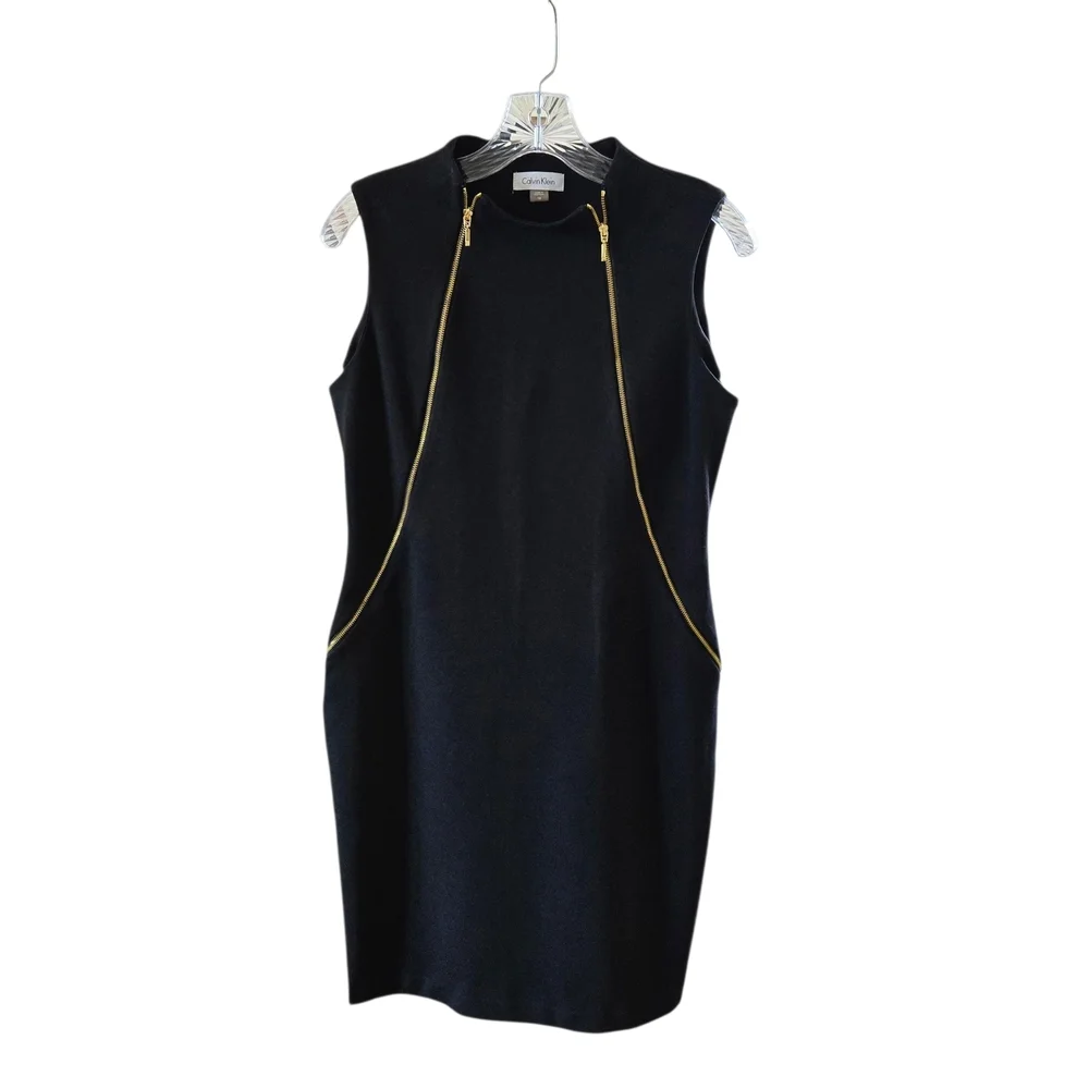 Calvin Klein Black‎ Midi Dress with Gold Zippers - Picture 2 of 9